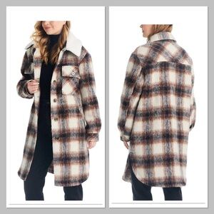 TWO By VINCE CAMUTO Burgundy Plaid Long Wool Shacket Jacket NWOT